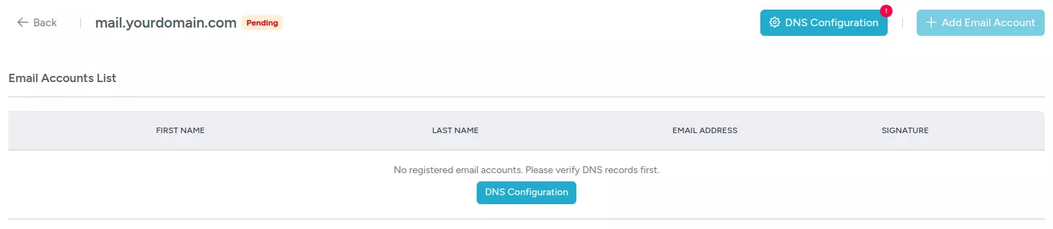 Empty Email Accounts List Screen