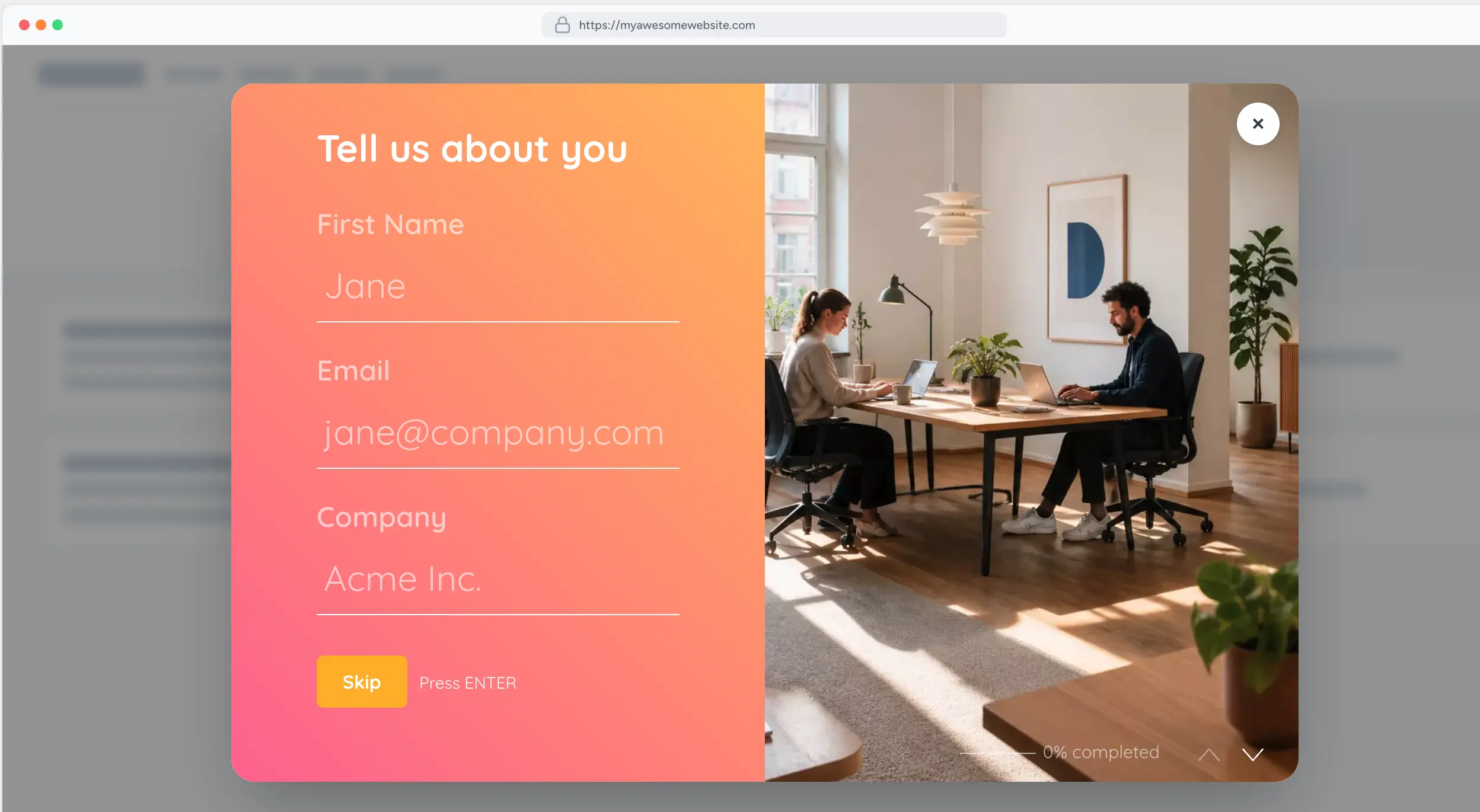 Forms and popups capturing a contact