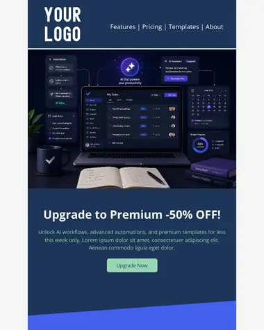 Preview of the Productivity App Premium Upgrade email template