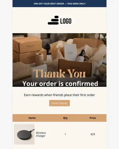 Preview of the Ecommerce Order Receipt email template